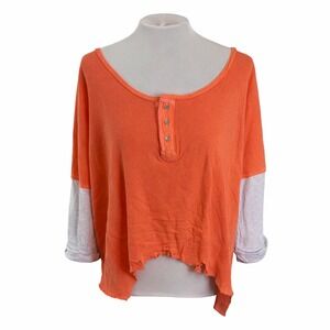 NWT Free People We The Free Henley Top Coral Distressed Oversized Small Grunge
